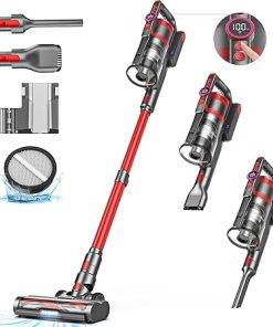 Cordless Vacuum Cleaner, 550W 45KPA 60Mins Vacuum Cleaners for Home, Rechargeable Stick Vacuum Cordless with LED Screen, Anti-Tangle V-Shaped Brush for Carpet,Pet Hair,Hardwood Floor