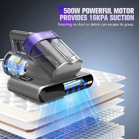 Bed Vacuum Cleaner Mattress Vacuum Cleaner,16Kpa Powerful Handheld Vacuums with UV-C Light & Double Dust Cup & High Heating & Ultrasonic & Anion for Bed Sofa (Corded,Purple) 2 Bed Vacuum Cleaner Mattress Vacuum Cleaner,16Kpa Powerful Handheld Vacuums with UV-C Light & Double Dust Cup & High Heating & Ultrasonic & Anion for Bed Sofa (Corded,Purple) - Image 2