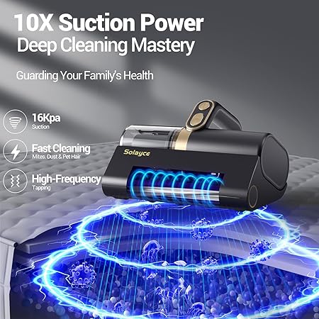 Bed Vacuum Cleaner with UV-C Light, 16Kpa Suction 500W Powerful Double-Cup Handheld Vacuums, Mattress Vacuum Cleaner with Dust Sensor, Ultrasonic, Heating Tech, HEPA Filter, Corded – Black 2 Bed Vacuum Cleaner with UV-C Light, 16Kpa Suction 500W Powerful Double-Cup Handheld Vacuums, Mattress Vacuum Cleaner with Dust Sensor, Ultrasonic, Heating Tech, HEPA Filter, Corded - Black - Image 2