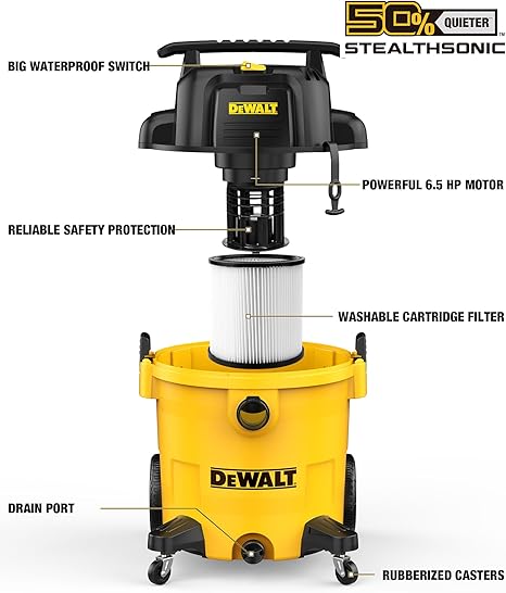 DEWALT 9 Gallon STEALTHSONIC Ultra Quiet Poly Shop Vacuum Wet/Dry, DXV09P-QTA Noise Reduction Vac for Shop, Heavy Duty Shop Vacuum for 2 DEWALT 9 Gallon STEALTHSONIC Ultra Quiet Poly Shop Vacuum Wet/Dry, DXV09P-QTA Noise Reduction Vac for Shop, Heavy Duty Shop Vacuum for - Image 2