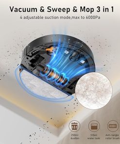 NADALY D200 Robot Vacuum and Mop Combo, Lidar Navigation Robot Vacuum Cleaner, 6000Pa Suction, 200Mins Runtime, Wi-Fi/App/Alexa Control, Self-Recharging Robotic Vacuum for Carpet Pet Hair Hard Floor 2