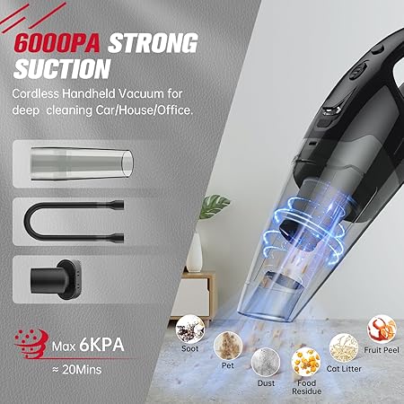 Handheld Vacuum Cordless Rechargeable, Car Vacuum Cleaner with LED, USB Charge, 1.65LBs Hand Vacuum Cordless, for Car/Home/Pet 2 Handheld Vacuum Cordless Rechargeable, Car Vacuum Cleaner with LED, USB Charge, 1.65LBs Hand Vacuum Cordless, for Car/Home/Pet - Image 2
