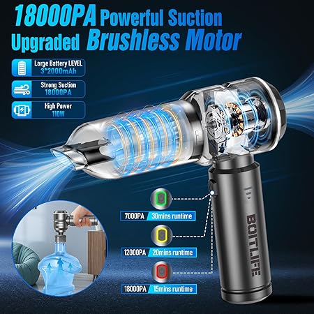 BOITLIFE Handheld Car Vacuum Cleaner Cordless,18000PA High Power Portable Vacuum Cleaner&Air Duster,3 Gear,7 in 1 Small Vacuum Cleaner Rechargeable,Mini Hand Held Vacuum for Car Home Office Keyboard 2 BOITLIFE Handheld Car Vacuum Cleaner Cordless,18000PA High Power Portable Vacuum Cleaner&Air Duster,3 Gear,7 in 1 Small Vacuum Cleaner Rechargeable,Mini Hand Held Vacuum for Car Home Office Keyboard - Image 2